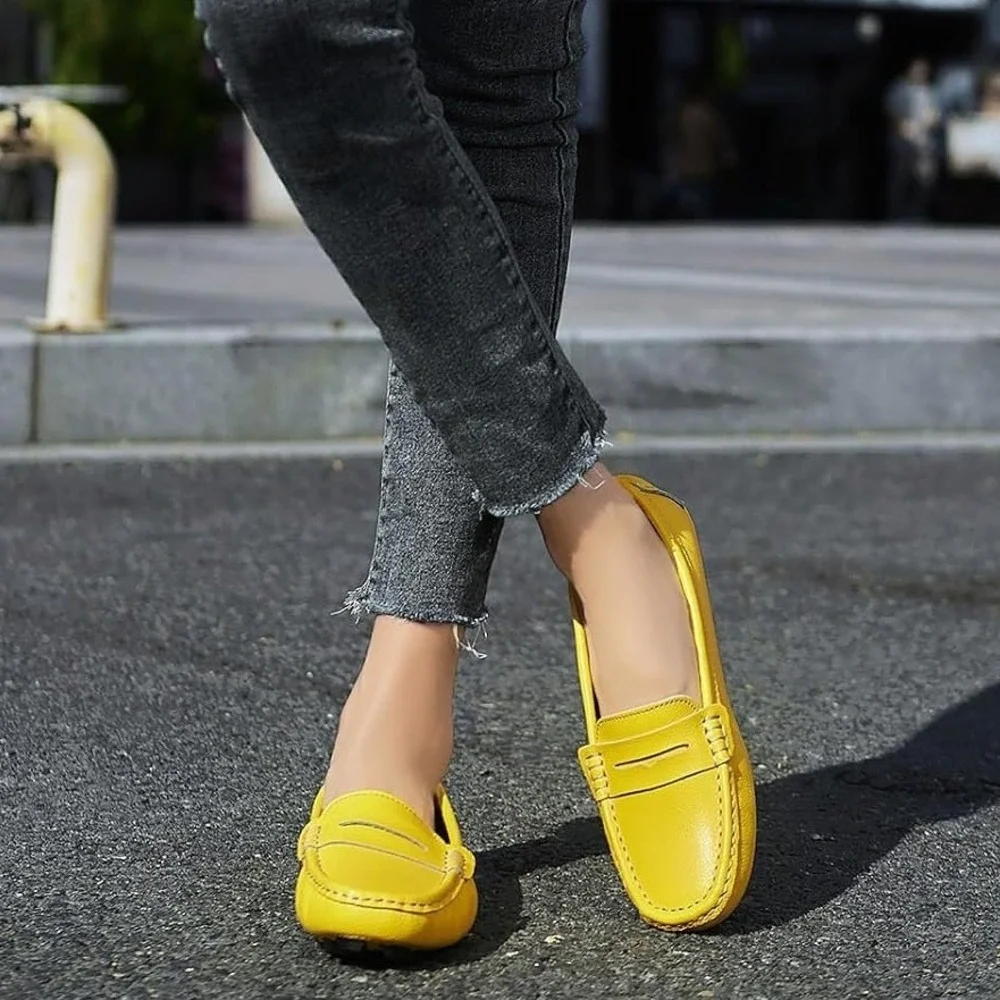 Artisure Leather Driving Penny Loafers Yellow Sz 8 Moccasins Casual Slip-On New